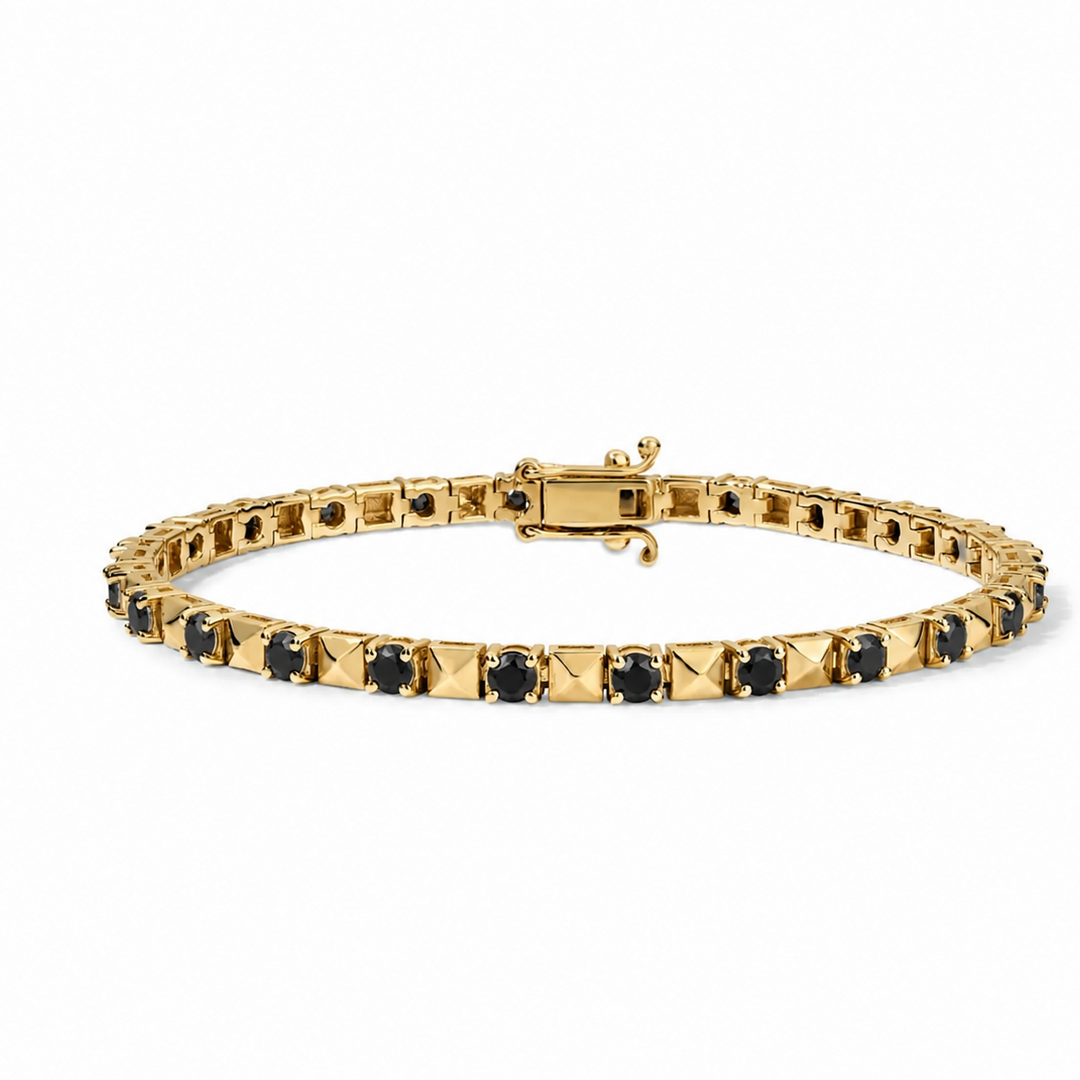Black Diamond and Pyramid Tennis Bracelet- Thick