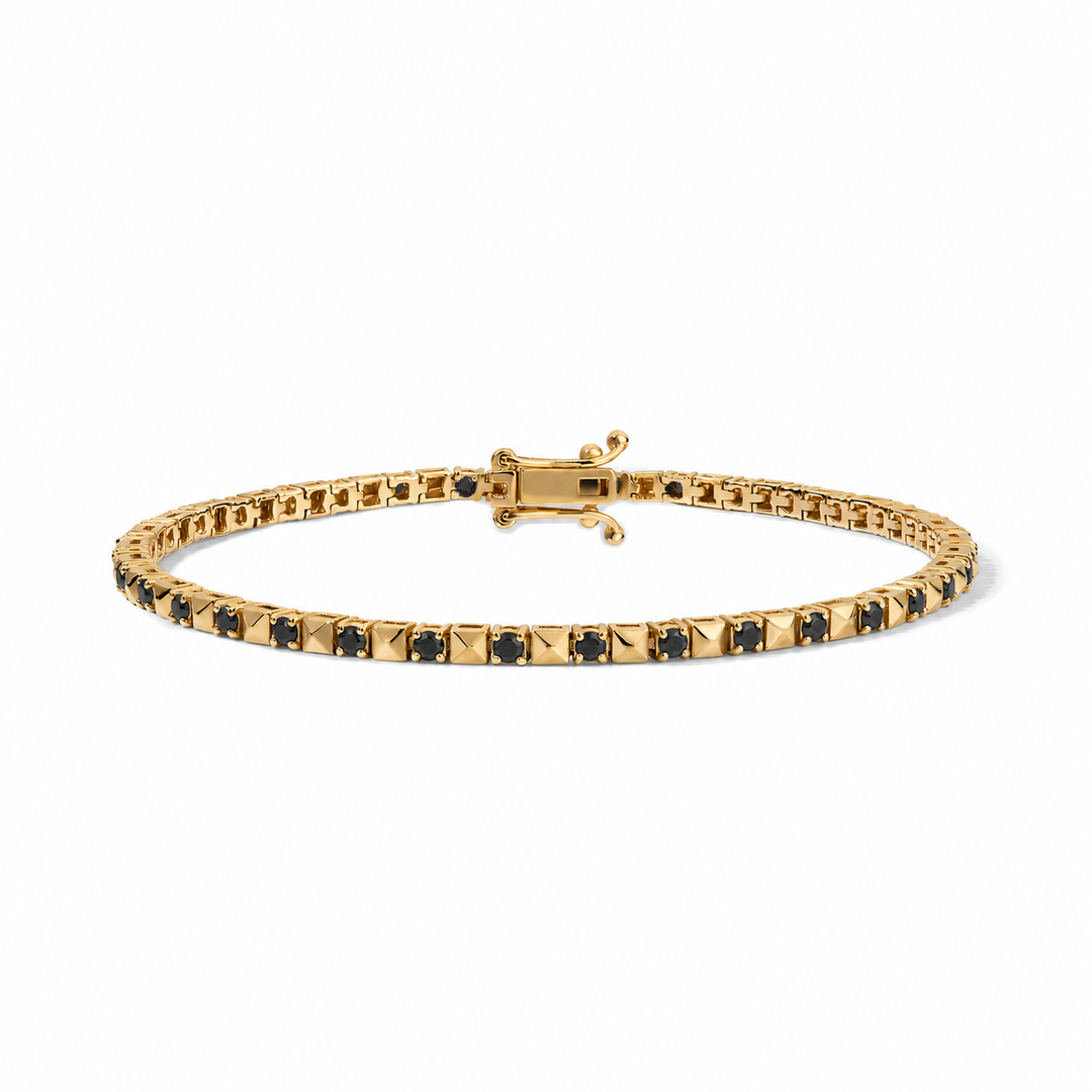 Black Diamond and Pyramid Tennis Bracelet- Thin