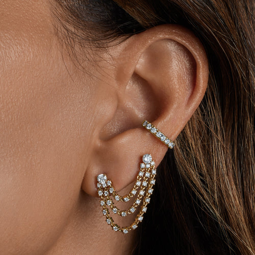 Double Piercing Draped Tennis Earring