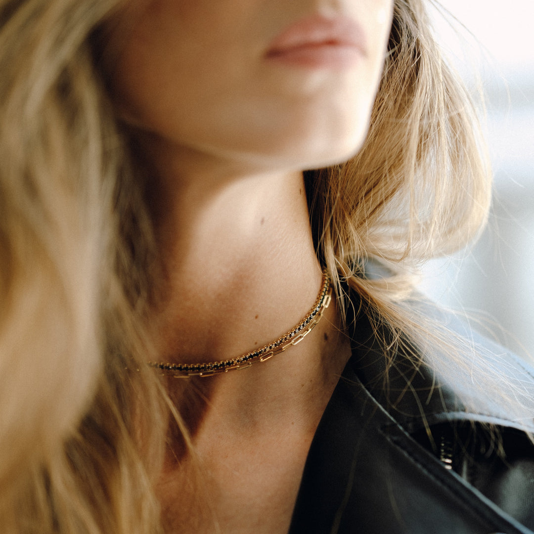 Black Diamond Choker with Pyramid Bolo