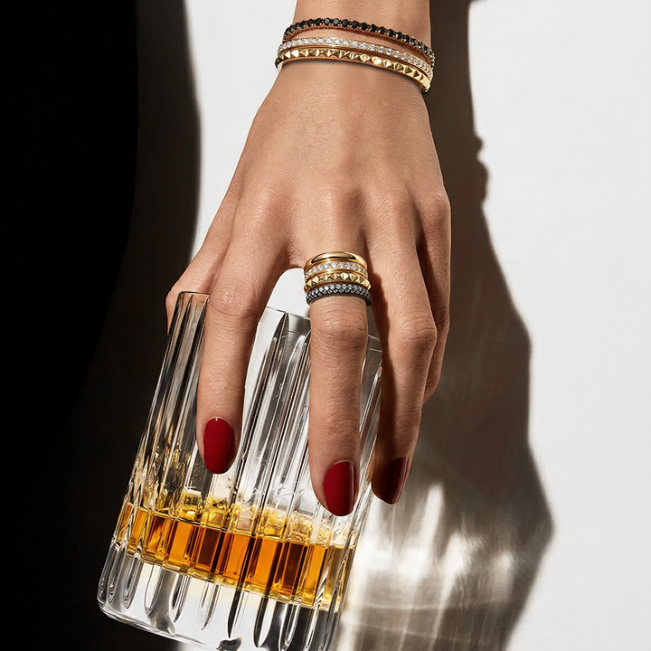 Stacked Diamond and Pyramid Bangle