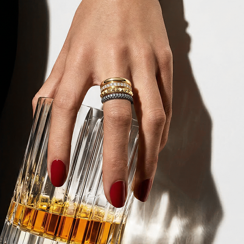 Stacked Open Four Row Ring